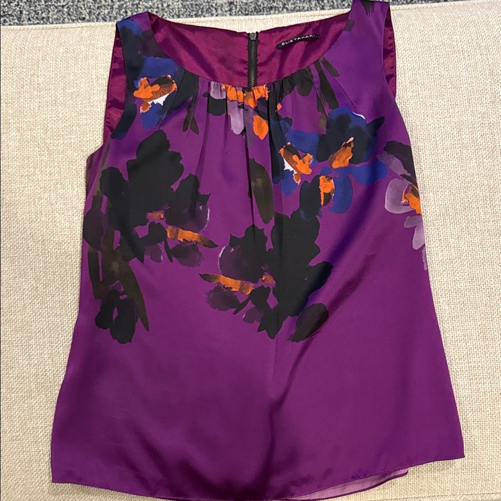 Floral Purple 100% Silk Sleeveless Top Size S